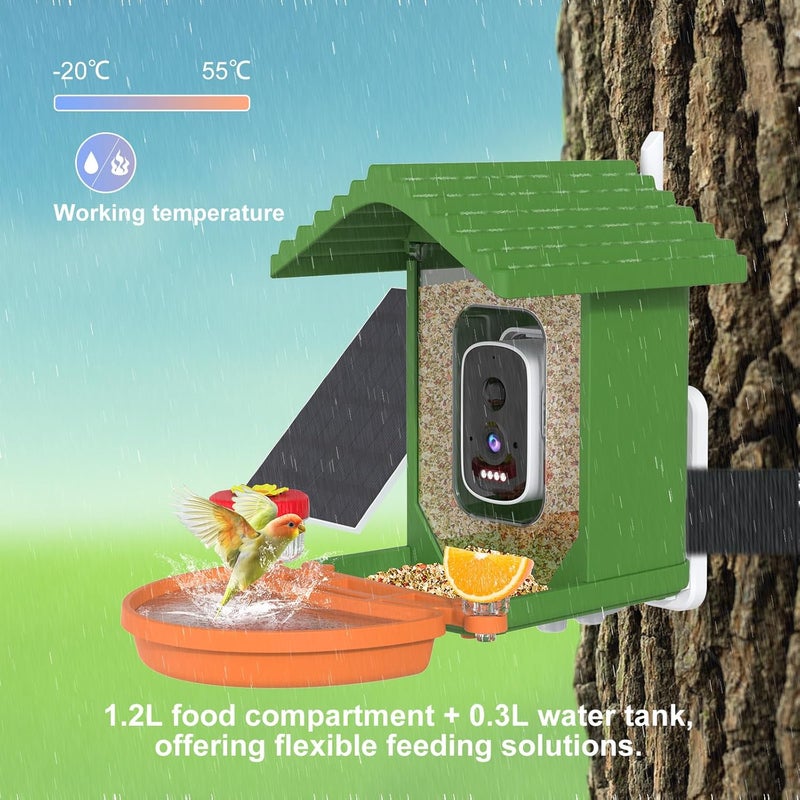 Leapbird Smart AI Bird Feeder with Camera,2.5K HD Live View,Solar Powered,Instant Birds Species Recognition,Real Time Alerts,Wireless Birdhouse with Night Vision,Ideal Gift,Green - Image 2